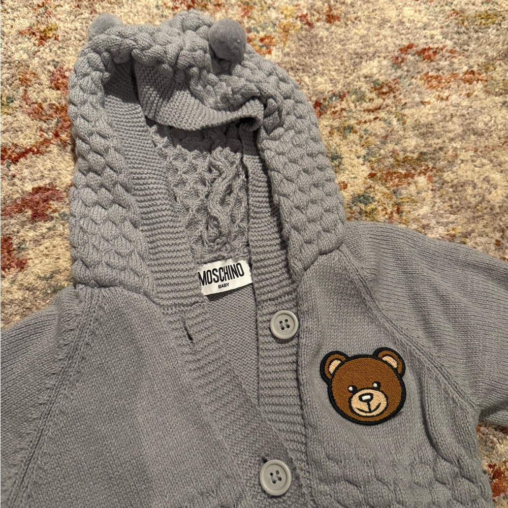 Moschino Kids Gray Knit Bear Hoodie